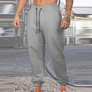 RXIRUCGD Men Casual Fashion Motion Pocket Elastic Waist Solid Color Trousers Pants, Gray, Size: 2XL