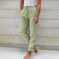 thumbnail image 2 of Womens Casual Pants High Waisted Wide Leg Solid Color Linen Joggers Green L, 2 of 5