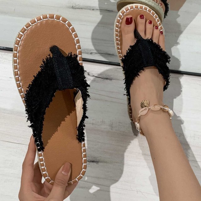 Styesk Womens Sandals Women's Large Flat Flat Solid Color Line Beach Sandals