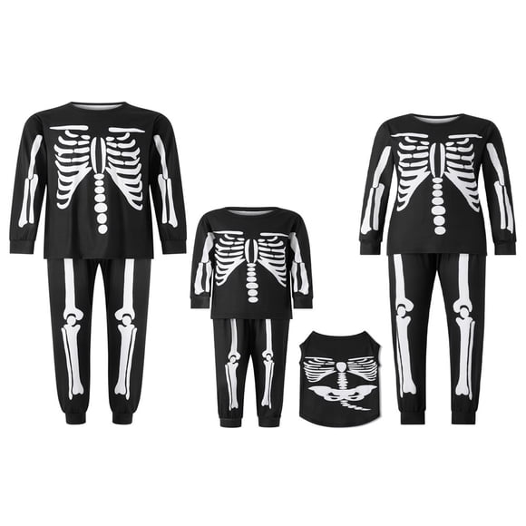 MesaSe Family Matching Halloween Pajamas Skeleton Print  Neck Long Sleeve Tops+ Long Pants for Parents Kids
