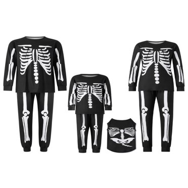 MesaSe Family Matching Halloween Pajamas Skeleton Print Neck Long Sleeve Tops+ Long Pants for Parents Kids