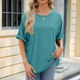thumbnail image 1 of asjyhkr T-Shirts pour Femmes Col Rond Manches Courtes à Revers Hauts d'Été Mode 2025 Chic T-Shirts Basiques, 1 of 7