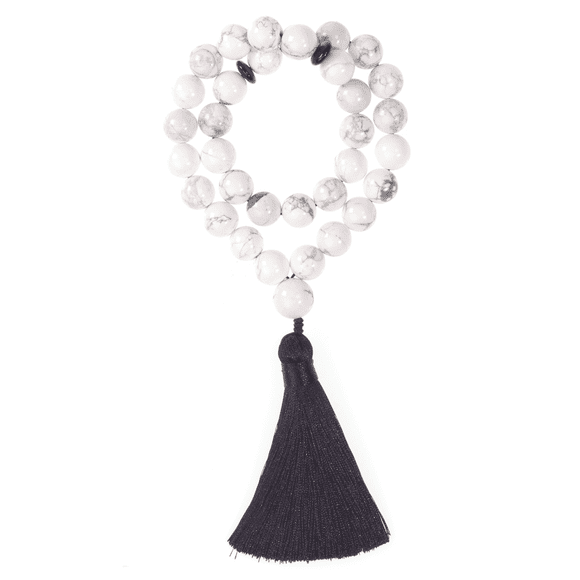 Tasbih Natural White Howlite 12mm Bead Stone - 33 Prayer Beads with Black Tassel