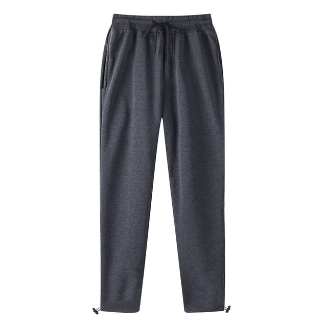 RKSTN Mens Pants Loose Soft Sports Leisure Pocket Solid Color Elastic Waist Drawstring Straight Leg Retractable Hem Design Long Pants Outdoor Hiking Workout Pants