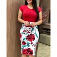 thumbnail image 1 of Ladies Sexy Hip Plus Size Party Dress Slim Flower Printed Short-Sleeved Mini Dress, 1 of 3