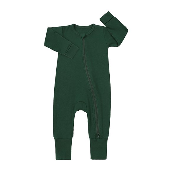 TIWEKE Baby Bodysuit,Baby Ribbed Pajamas Girls Boys Zipper Long Sleeve Romper Jumpsuit,Sizes 0-3 Months