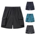 thumbnail image 1 of BADHUB Mens Elastic Waist Cargo Shorts Drawstring Waterproof Work Shorts Stretch Lightweight Solid Color Summer Savings 2025 Light Blue M, 1 of 3