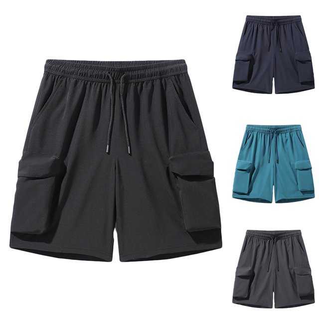 BADHUB Mens Elastic Waist Cargo Shorts Drawstring Waterproof Work Shorts Stretch Lightweight Solid Color Summer Savings 2025 Light Blue M