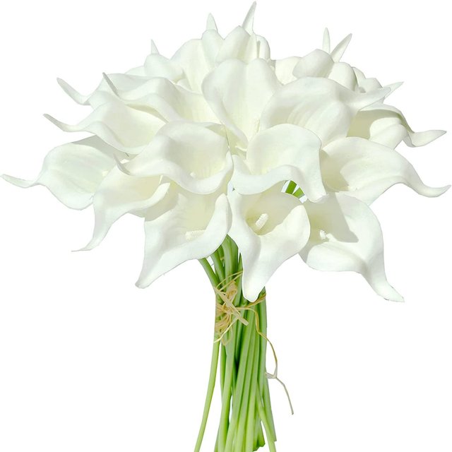 CHUANK 20pcs Artificial Calla Lily Silk Flowers 13.4” for Home Kitchen Wedding Table Decoration (White)