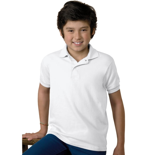Hanes Cotton-Blend Kids` Jersey Polo, XS, White