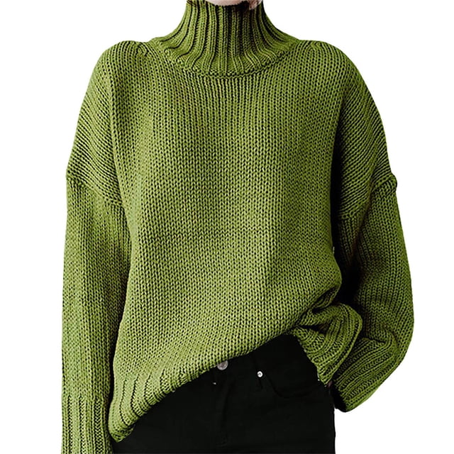 EGNMCR Chandails pour Femmes Mode Femmes Manches Longues Unies Chandail Col Roulé Décontracté Hauts