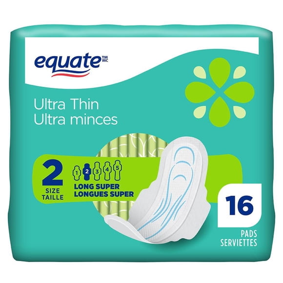 Equate Long Super Absorbency Ultra Thin Pads with Flexi-Wings, Size 2, 16 Count