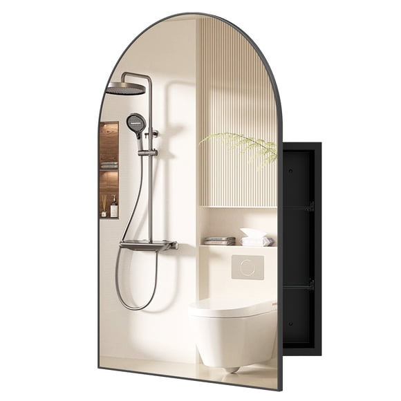 Gymax 34'' x 22'' Medicine Cabinet w/ Arched Mirror Removable & Adjustable Shelves