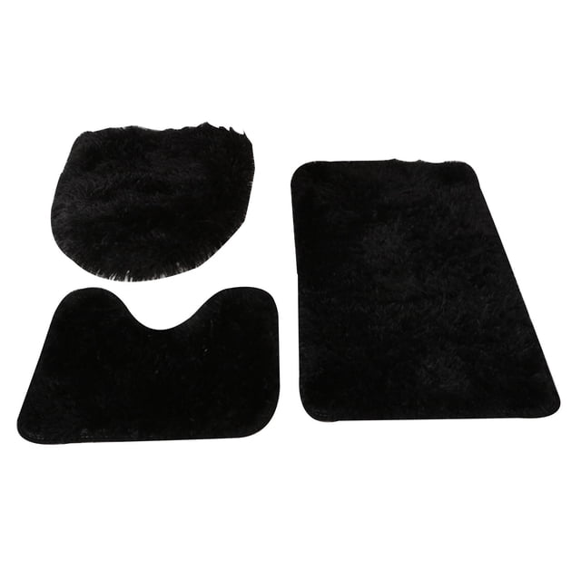 Maplenight 3-Piece Bathroom Rug Set with Toilet Cover, Super Soft Non-Slip Absorbent Bath Mat, Modern Style for Bathroom Black