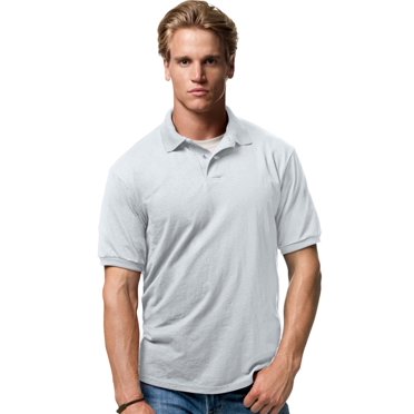 Hanes Cotton-Blend Men`s Jersey Polo, 4XL, Light Steel