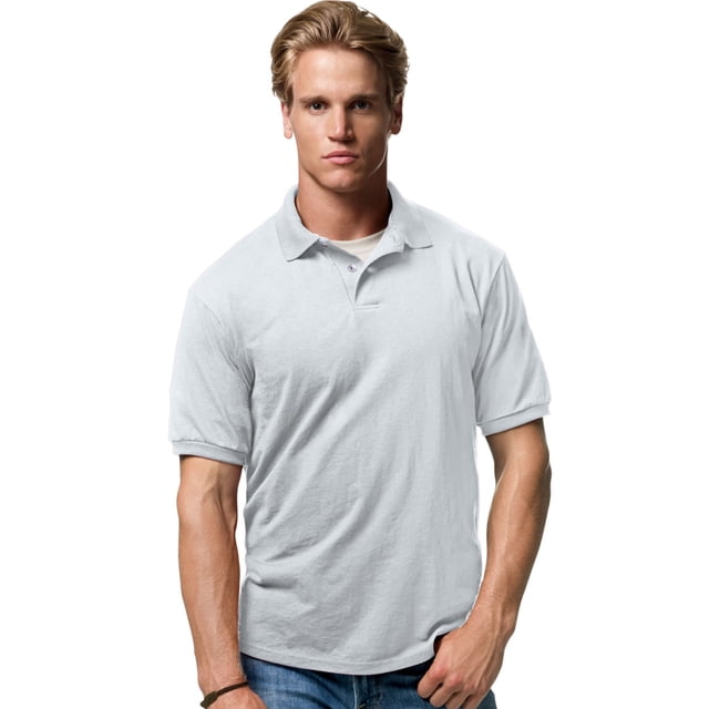 Hanes Cotton-Blend Men`s Jersey Polo, L, Light Steel