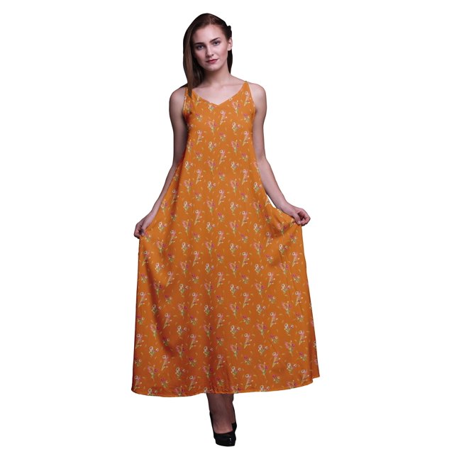 Bimba Robe Longue Décontractée en Rayonne Florale pour Femmes Bretelles Spaghetti Maxi Robe d'Été-petite