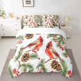 thumbnail image 2 of Ensemble de Literie Cardinal Très Grand Branches d'Arbre de Pin Housse de Couette, Peinture de Baies Rouges Ensemble de Draps Animaux Sauvages Oiseaux 7 Pcs Lit en Sac pour Enfants Garçons, 2 of 5