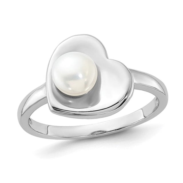 Sterling Silver Freshwater Cultured Pearl Heart Ring
