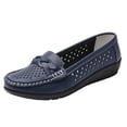 thumbnail image 1 of LOVZFMLL Mocassins Penny pour Femmes Classiques Slip On Chaussures Plates pour Travail de Bureau Décontracté Confortables à Bout Rond Ballerines Habillées Bleu Foncé 7,5, 1 of 7