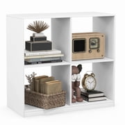 Patiojoy 4-Cube Bookcase Floor Open Wooden Bookshelf with 2 Anti-Tipping Kits Modern Shelving Organizer Multipurpose Storage Cabinet Display Shelf White