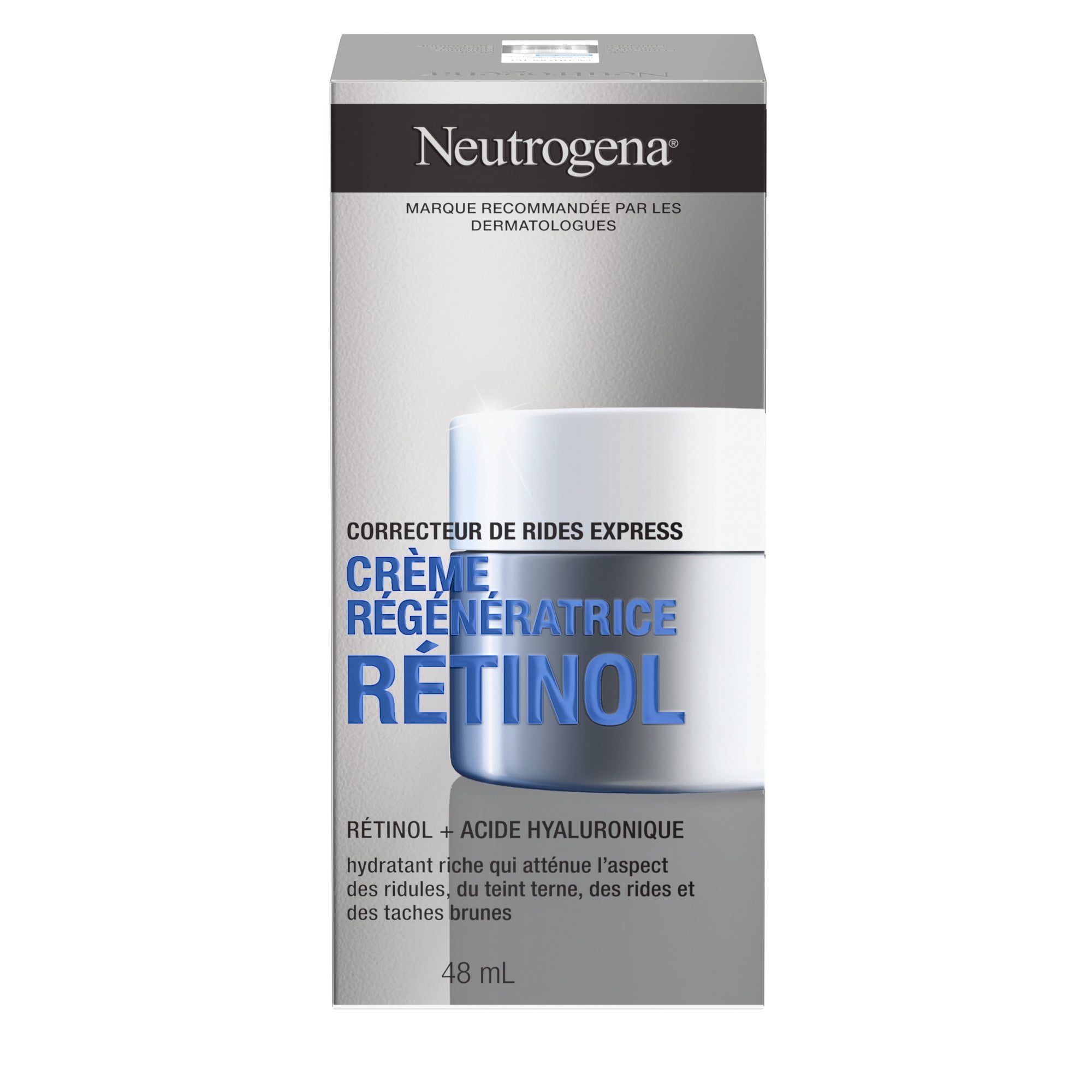 Crème régénératrice Neutrogena Correcteur de rides express, Hydratant Visage et yeux avec rétinol - Sérum avec acide hyaluronique, 48 ml