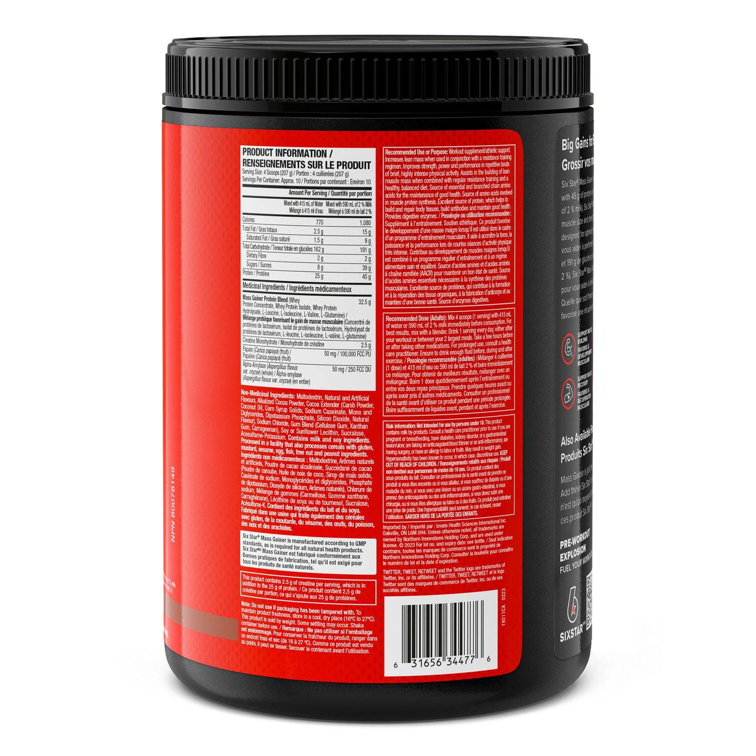 Poudre pour augmenter la masse musculaire au triple chocolat de Six Star