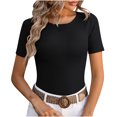 thumbnail image 1 of Yuyuzo Hauts pour Femmes pour Sortir T-Shirt à Col Rond Haut en Tricot Côtelé Ajusté T-Shirts Basiques Vêtements d'Été, 1 of 3