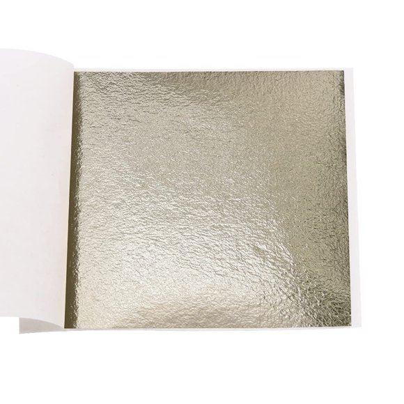 Kinno 100 Feuilles Feuille d'Or - Kinno Papier d'Aluminium Argent Antique Multifonction pour Maison, Mur, Cadre, Plafond, Décoration de Meubles, 3.15 par 3.35 Pouces