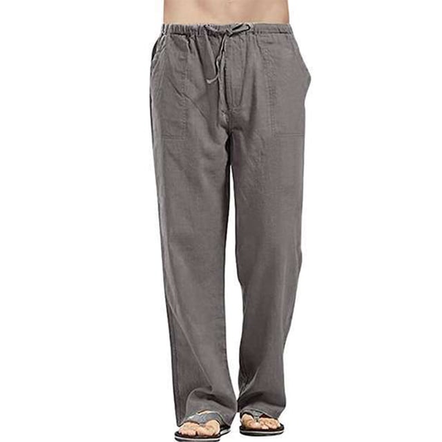 MAWCLOS Mens Pants Drawstring Trousers Solid Color Bottoms Leisure Summer Elastic Waist Loungewear Dark Gray S