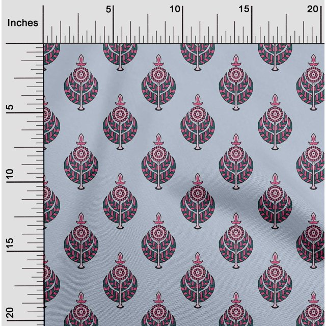 oneOone Cotton Poplin Fabric Leaves & Floral Block Print Sewing Fabric BTY 56 Inch Wide