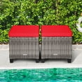 thumbnail image 1 of Gymax Set of 2 Rattan Patio Ottoman Footrest Wicker Footstool w/ Red Cushions, 1 of 7