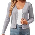 thumbnail image 2 of AherBiu Cropped Cardigan for Women Trendy Long Sleeve Button down Knit Sweater Open Front Casual Cardigans, 2 of 6