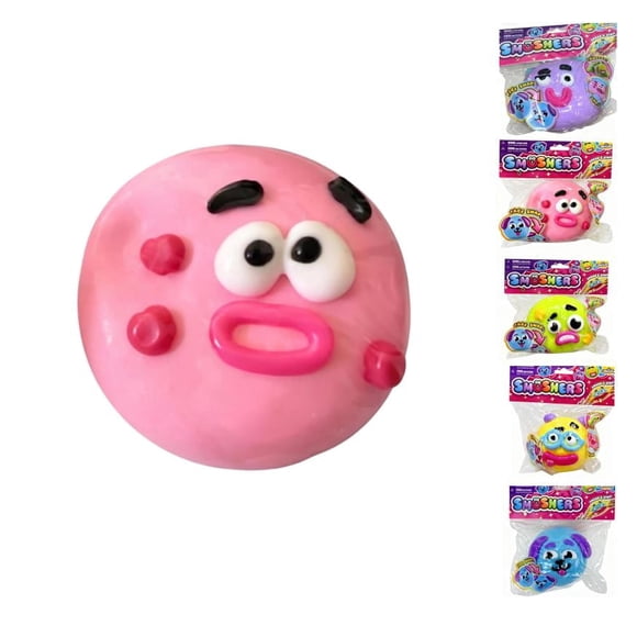 Smushers Squishy Dog Face Toys Pink - Curiosities Smushers Face Swap Sqweezz Smush Squeeze Stress Relief Sensory Toy, Safe & Fun for All Ages