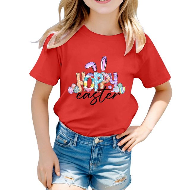 4t Fille Tout-Petit Extra Large Enfant Filles Pâques Mignon Graphique Col Rond Manches Courtes T-Shirt Décontracté d'Été