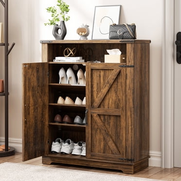Flycity Armoire à Chaussures, Armoire Organisatrice à Chaussures à 6 Niveaux avec Tablettes Ajustables, Armoire Autoportante de Rangement avec Dispositif Anti-Basculement (Noyer)