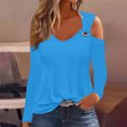 thumbnail image 2 of Yuyuzo Womens Tunic Tops Cold Shoulder Long Sleeve Shirts Loose Solid Color Lightweight Tee Tops, 2 of 5