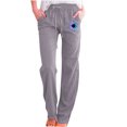 thumbnail image 1 of Yuyuzo Womens Cotton Linen Pants Straight Leg Flower Graphic Drawstring High Waisted Lounge Pants Slacks, 1 of 6