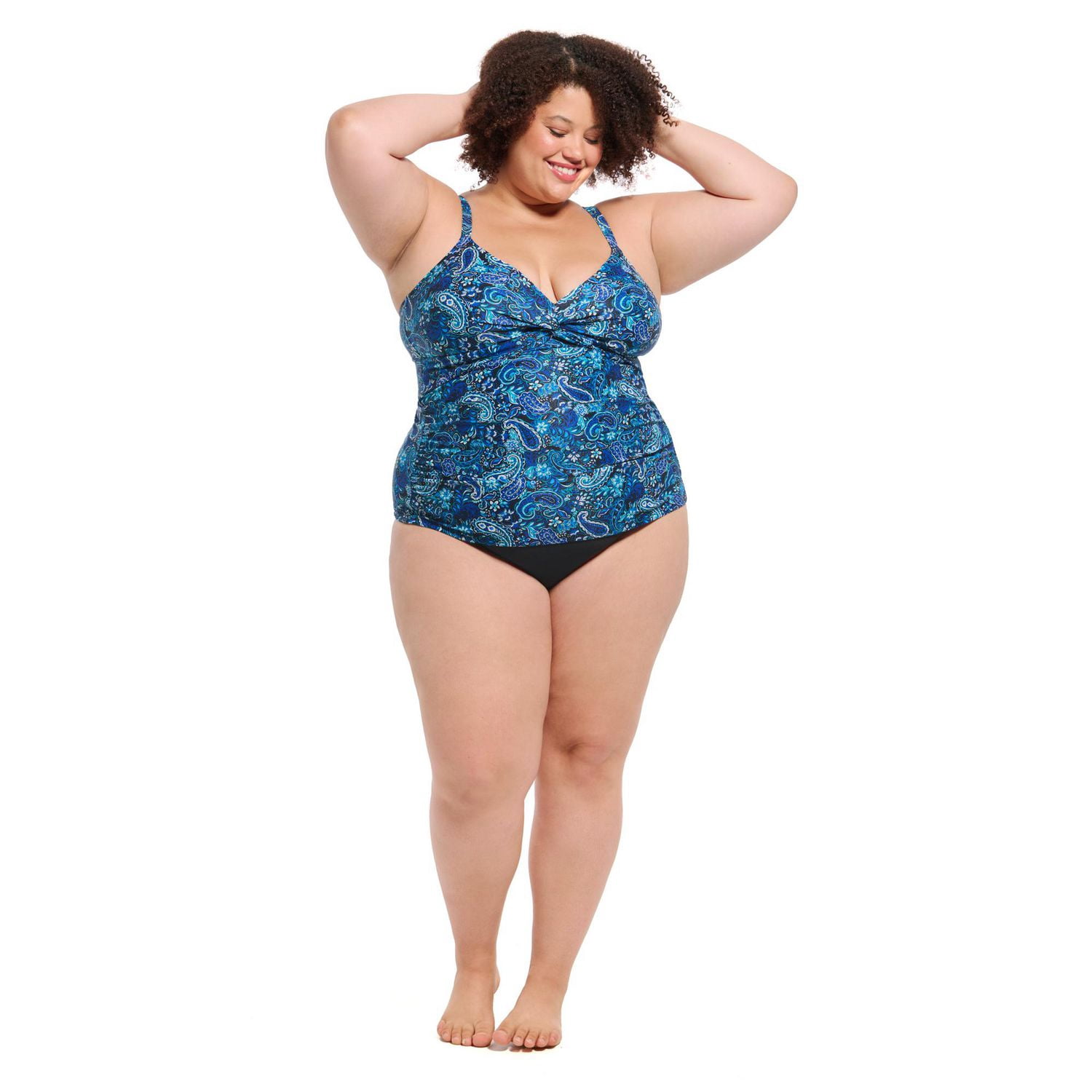 Krista Plus Haut de maillot bain croisé tankini à col en V pour femme avec bretelles ajustables et soutien la poitrine