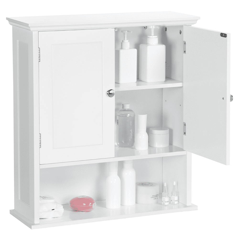 FullFurnique Living Room Wall-Mounted Cabinet with Two-Door and Adjustable Shelf, White