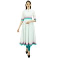 thumbnail image 3 of Bimba Womens Designer Cotton Kurta Long Flared Anarkali Kurti Dress With Pom-Pom, 3 of 9