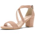thumbnail image 1 of BLISSFUL STEP Women Open Toe Cross Strap Mid Block Heel Nude Sandals 8 M US, 1 of 6