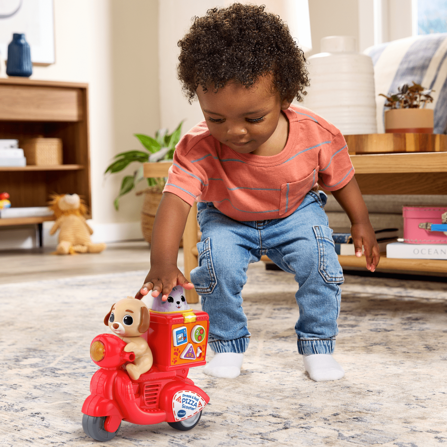 VTech Presse et Roule Scooter rapido avec chiot et chaton - Jouets pour tout-petits - Version anglaise, 12-36 Mois