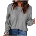 thumbnail image 1 of Yuyuzo Hauts Grande Taille pour Femmes Chic Mode Décontracté Couleur Unie Chemises de Bas Manches Longues Col Rond Hauts, 1 of 5
