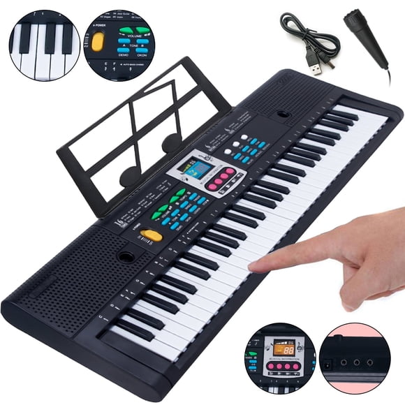 Willstar 61-Key Portable Electronic Piano Keyboard with USB Cable, Mic & Music Stand, Black, 1.58 lb