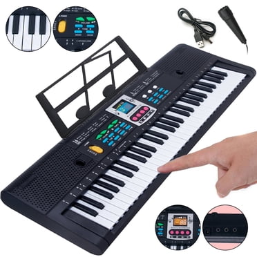 Willstar 61-Key Portable Electronic Piano Keyboard with USB Cable, Mic & Music Stand, Black, 1.58 lb