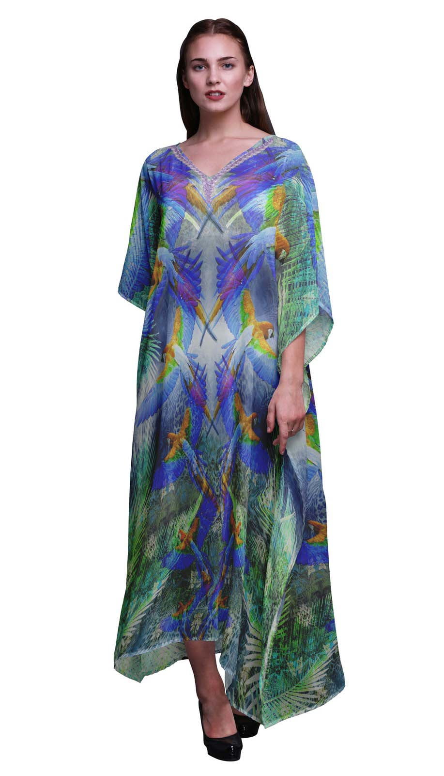 Phagun Bar Kaftan pour Femmes Tenue d'Intérieur de Vacances Robe Maxi Couvre-Maillot de Plage-S-M-L