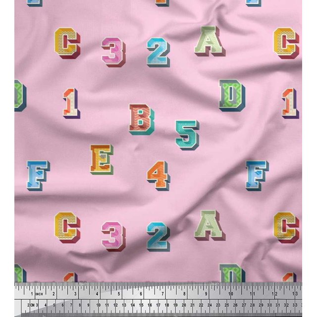 Soimoi Cotton Voile Fabric Numbers & Alphabets Text Print Fabric by The Yard 56 Inch Wide