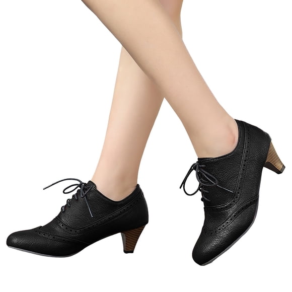 Dakaela Women's Lace up Pump Oxfords Wingtip Chunky Block Heel Vintage Dress Shoes Casual Mary Jane