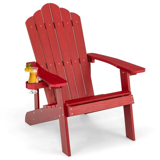 Costway Chaise Adirondack de Patio en HIPS avec Porte-Gobelet, Résistante aux Intempéries, Extérieur, 380 Lb, Rouge
